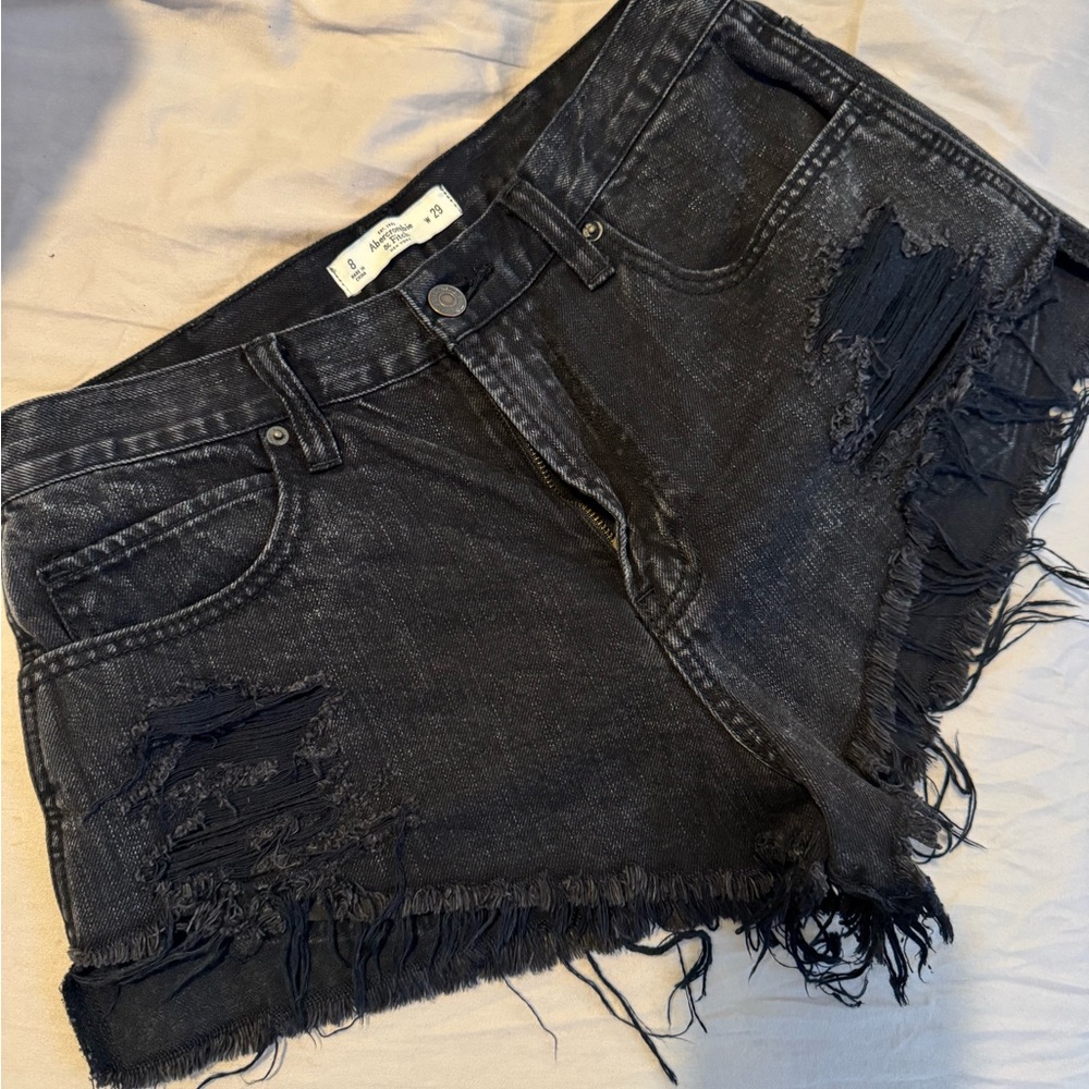 Distressed Black Denim Shorts